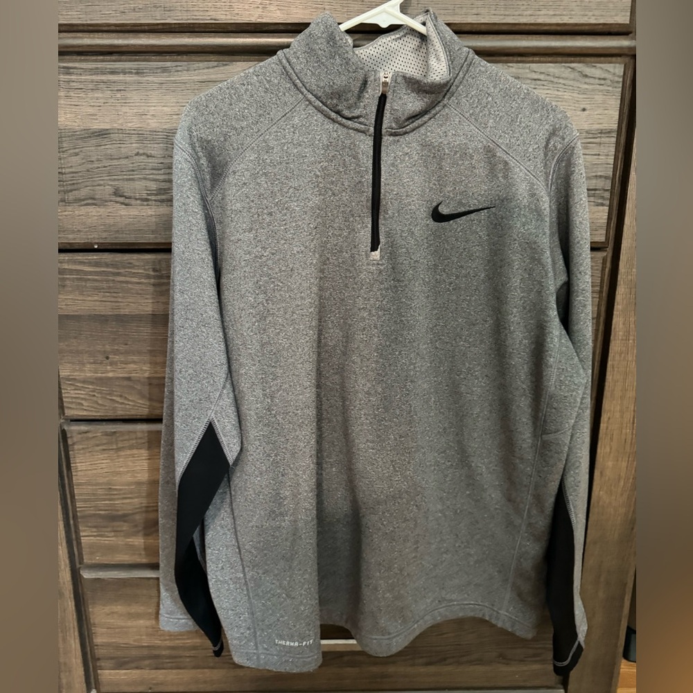 Mens Gray Nike 1/4 Zip Long Sleeve Thermal Fit T-Shirt - Size Large